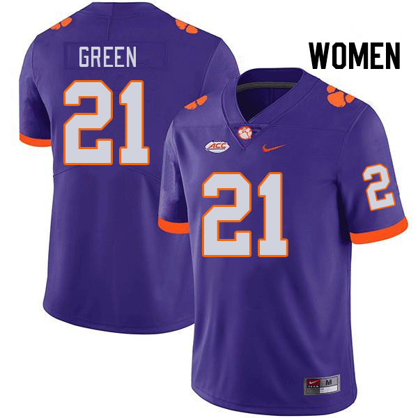 Women #21 Jarvis Green Clemson Tigers College Football Jerseys Stitched Sale-Purple